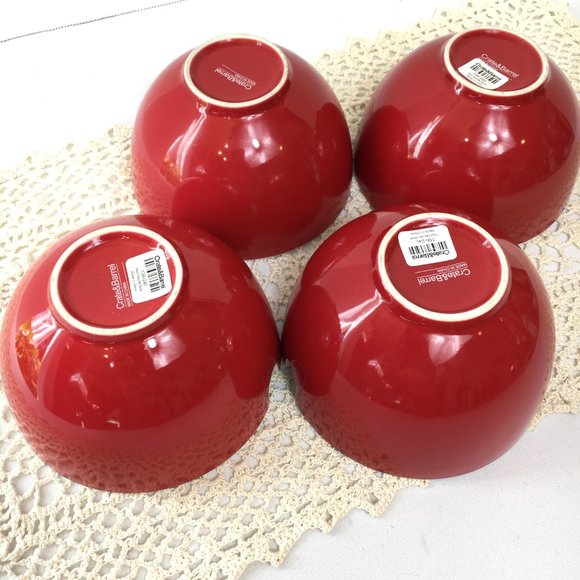 Crate & Barrel Red Notched Noodle Rice Ramen Bowls (set of 4) - Picture 5 of 7